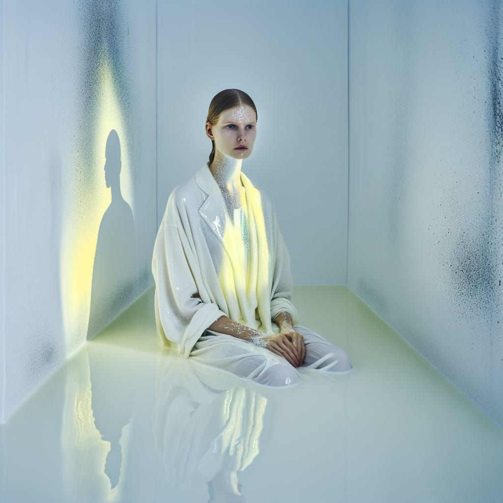Woman in White Liquid: A Surreal Oil Painting