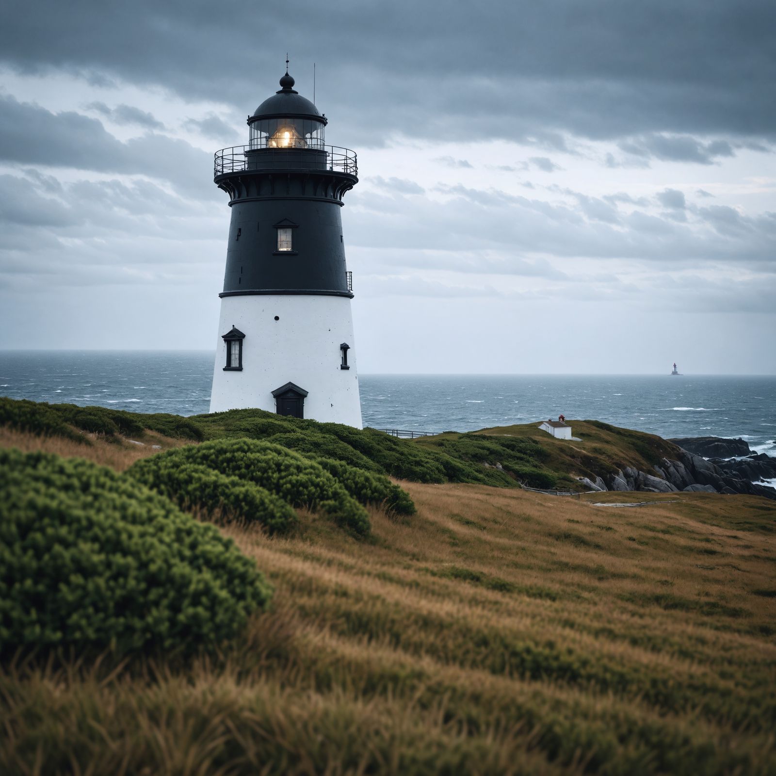 Hyperrealistic Lighthouse Scene in Moody Oceanic Atmosphere