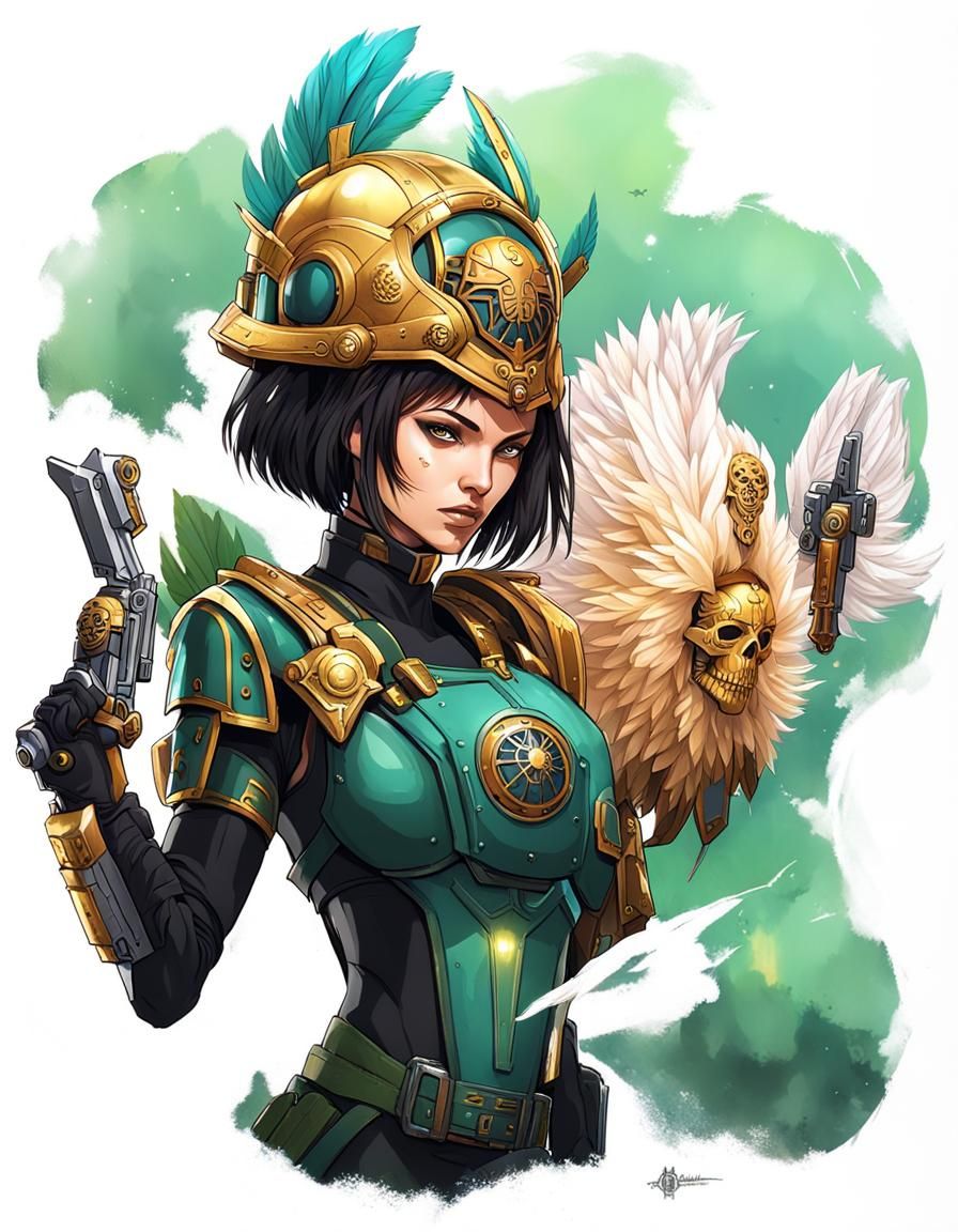 Futuristic Female Space Marine in Steampunk Style