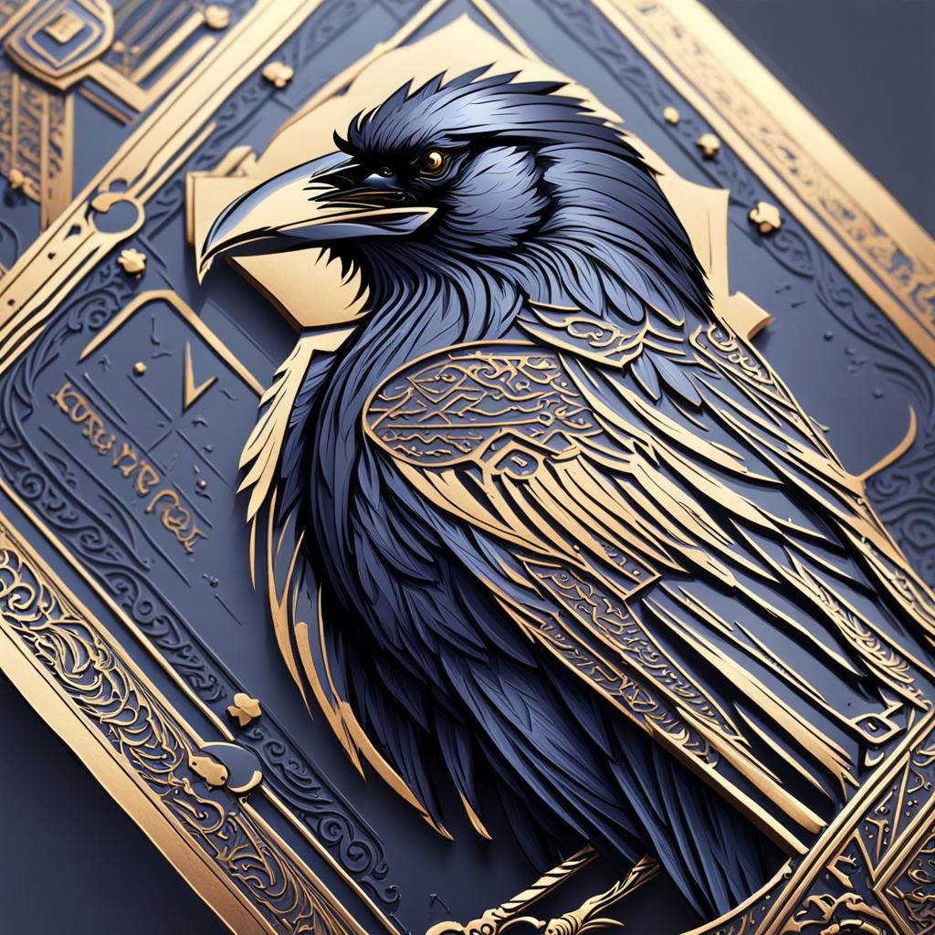 Regal Raven on Ornate Calling Card in Lithography Style