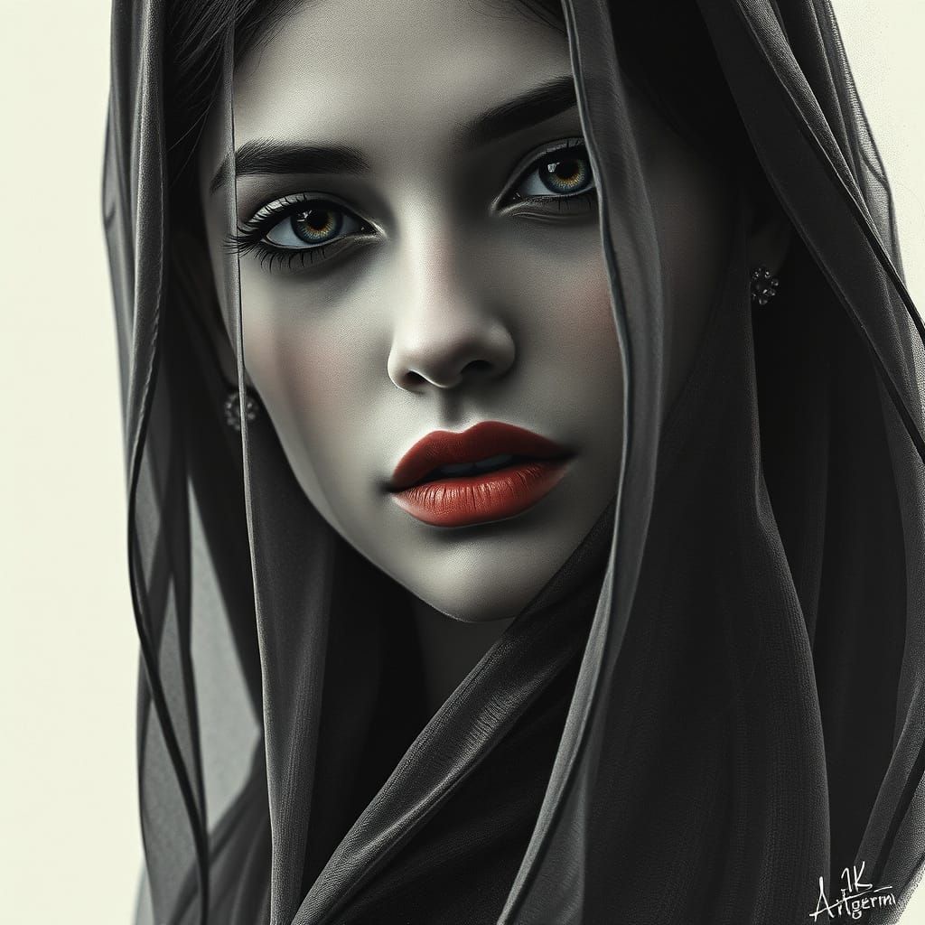 Elegant Woman in Enchanting Veil, a Hyperdetailed Art Nouvea...