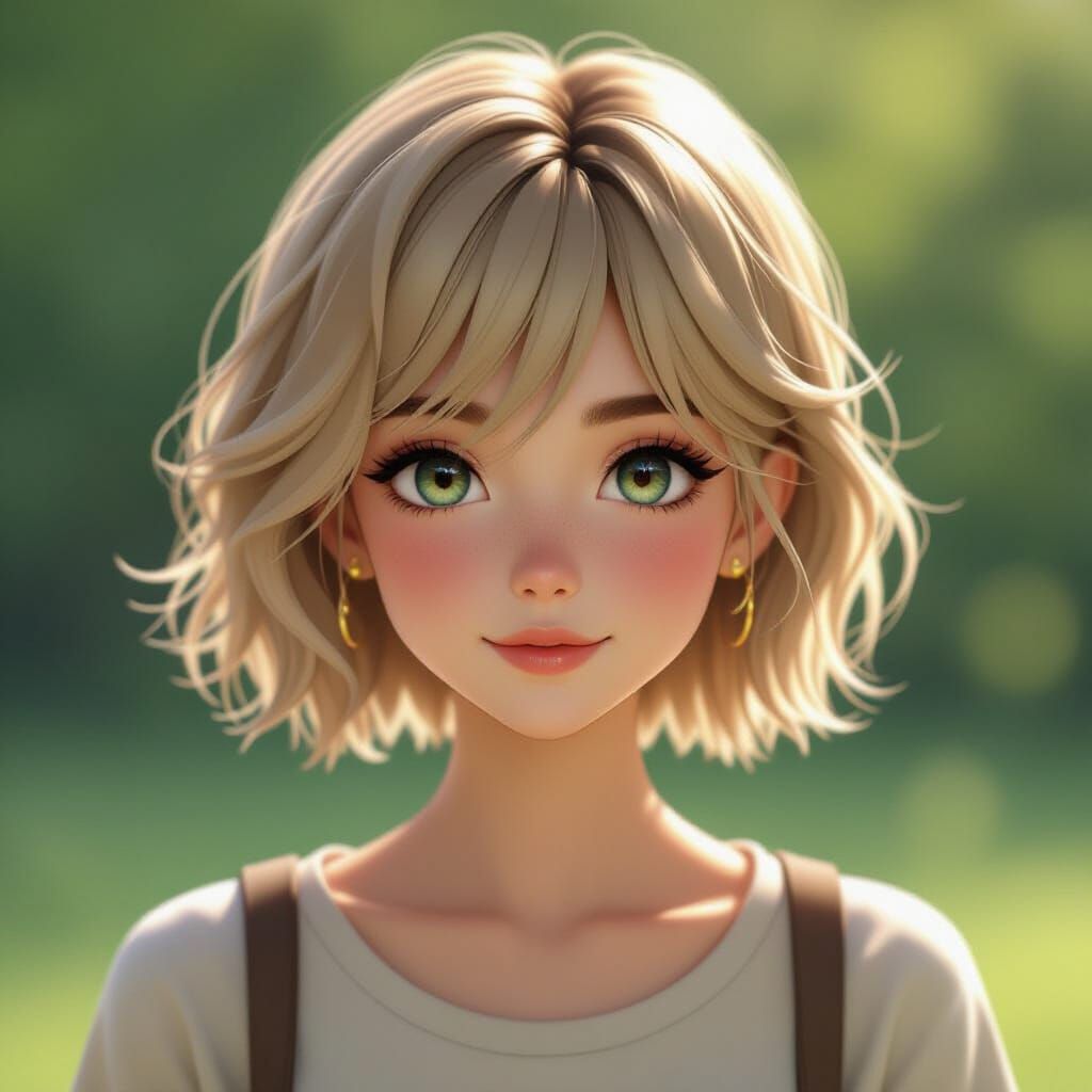Blonde Girl with Pixie Cut in Anime Style