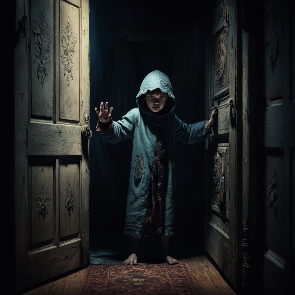 Child Emerges from Wormhole in Bedroom in Daguerreotype Styl...