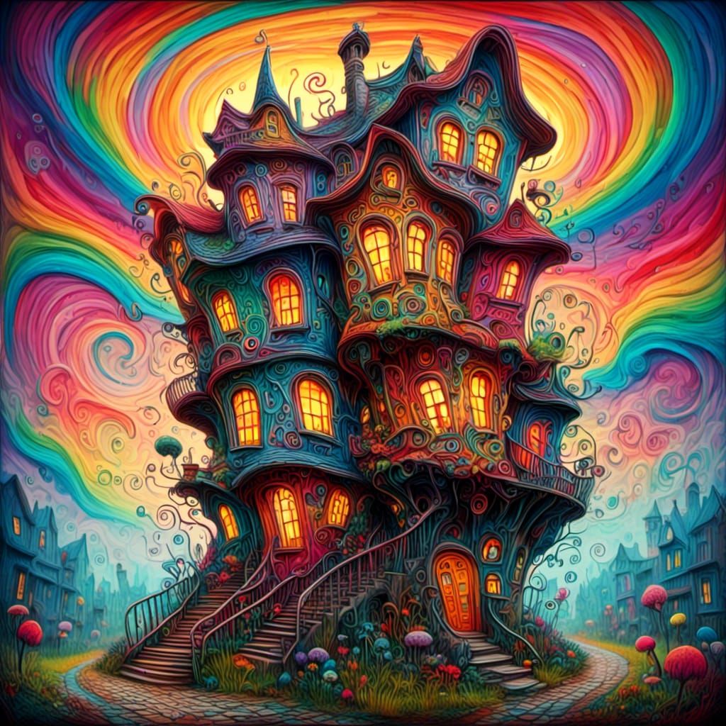 Fantastical Colorful House in Expressionist Art Style