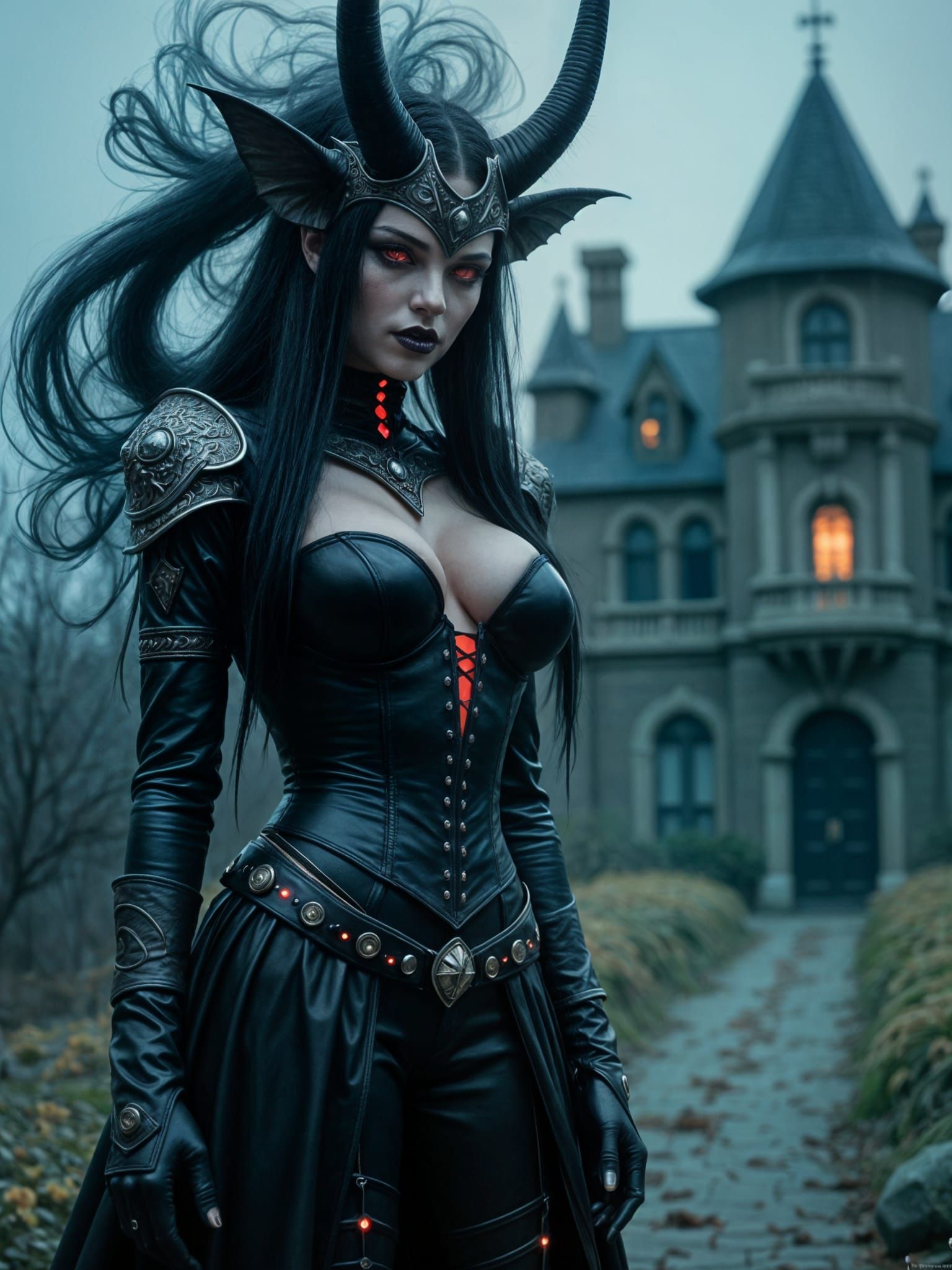 Mysterious Demoness in Dark, Gothic Elegance