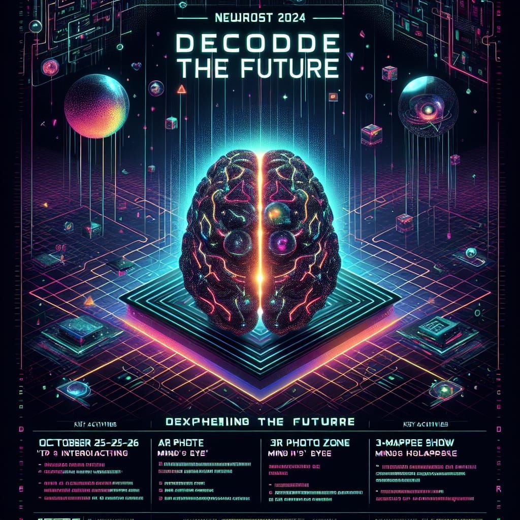 NeuroFest 2024 Cyberpunk Poster: DeCode the Future