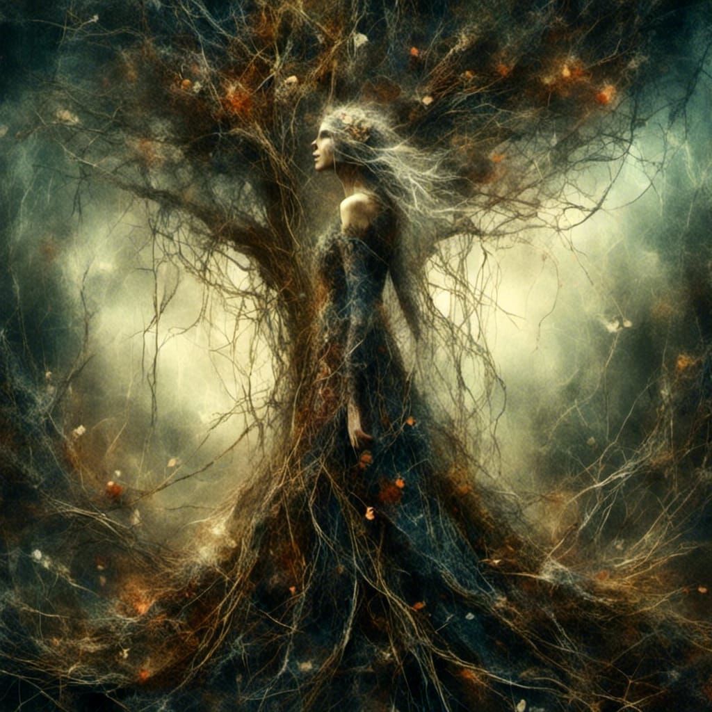 Earthy Woman Wrapped in Tree Vines Illustration