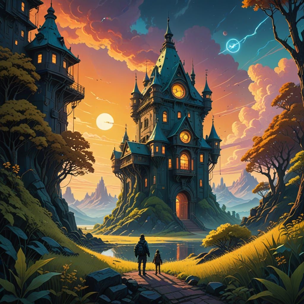 Glowing Minion in Fantasy World Landscape