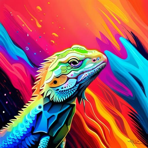 Hyperrealistic Bearded Dragon in Synthwave Neon Style