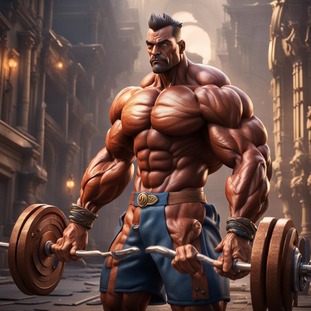 Handsome Bodybuilder Cartoon Fixing a Short Circuit