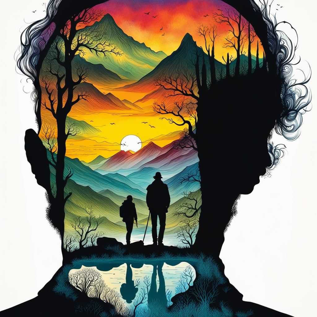 Silhouette Double Exposure: Hills, Moors, and Ink