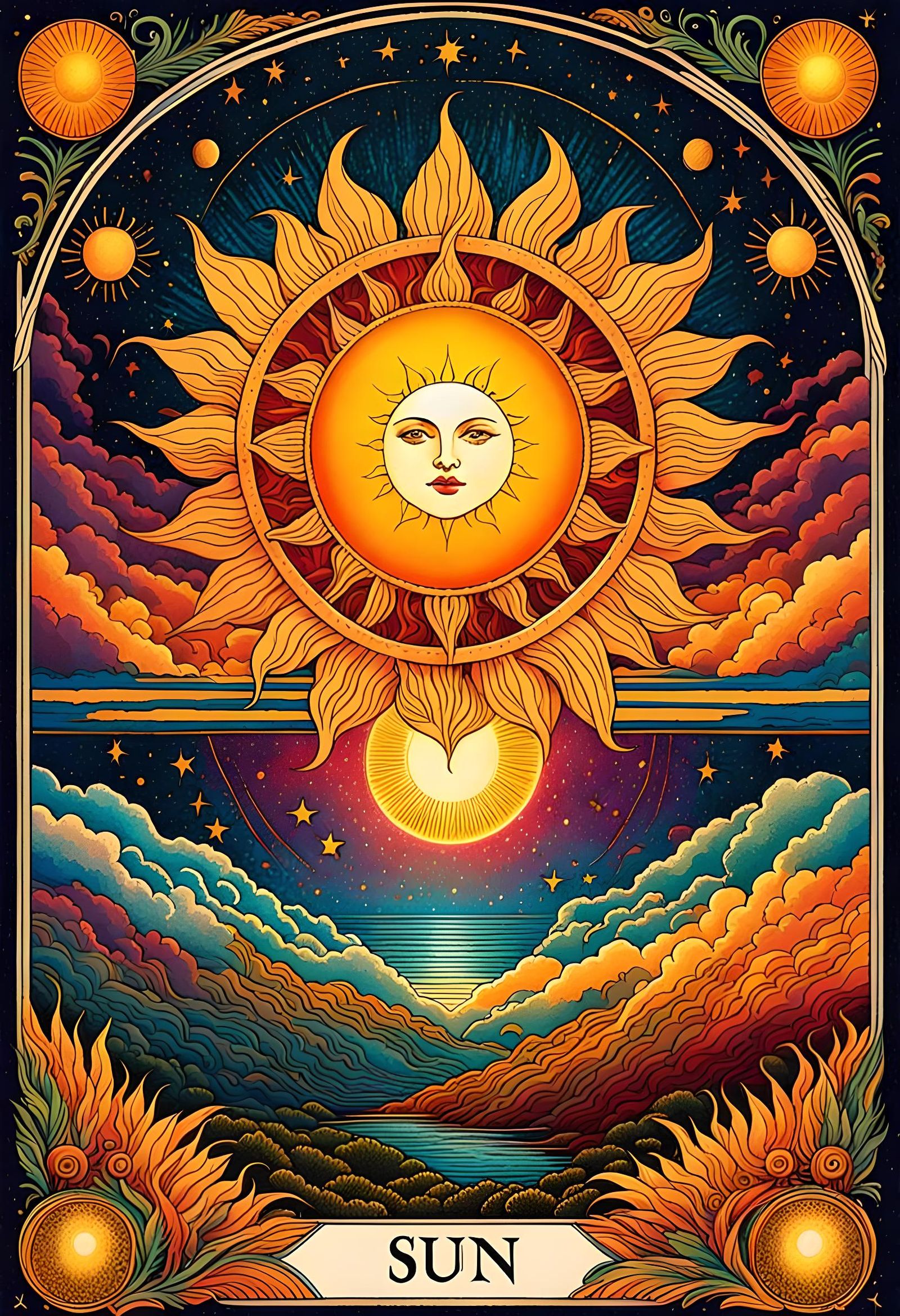 Magical Tarot Card: The Sun in Surreal Pointillism