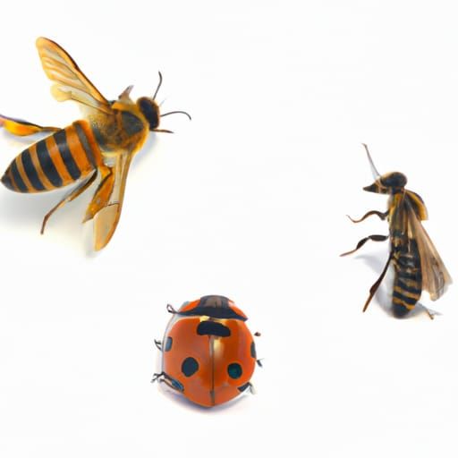 Four Insects on White: Honeybee, Beetle, Ladybug, Ant