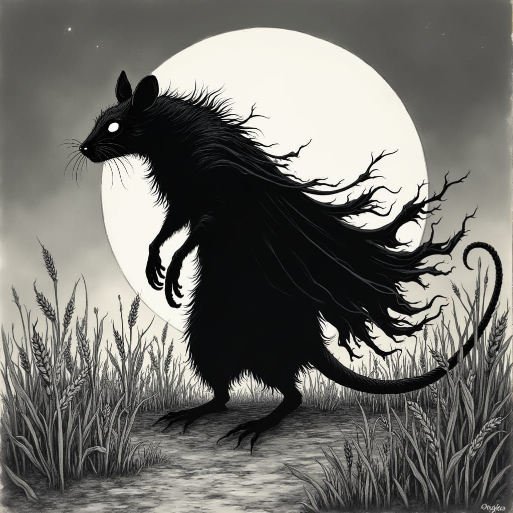 Dark Nihm Rat in Haunting Moonlit Landscape