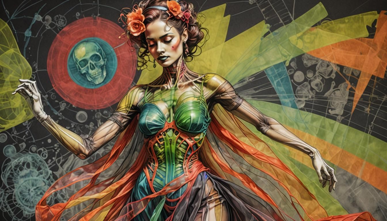 Radioactive X-Ray Anatomical Drawing of a Dancer