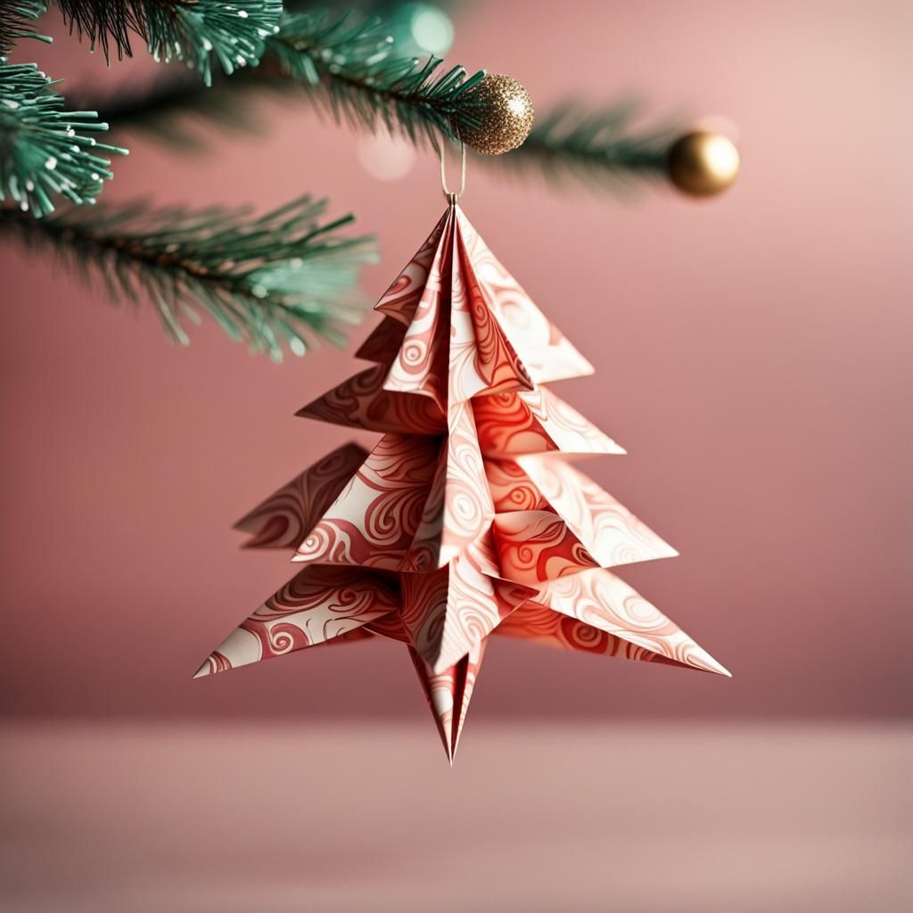 Retro Origami Christmas Ornament in 8K