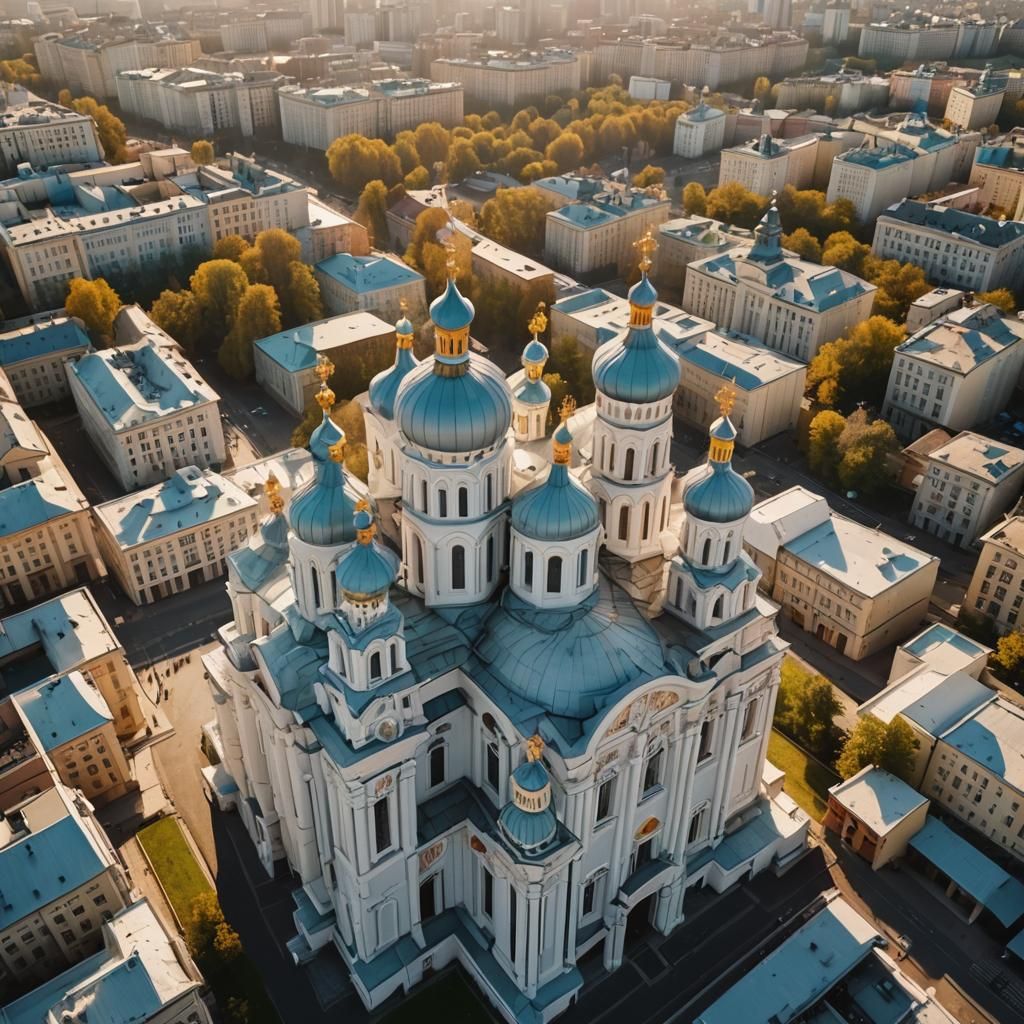 Kyiv Cathedral Aerial View at Golden Hour