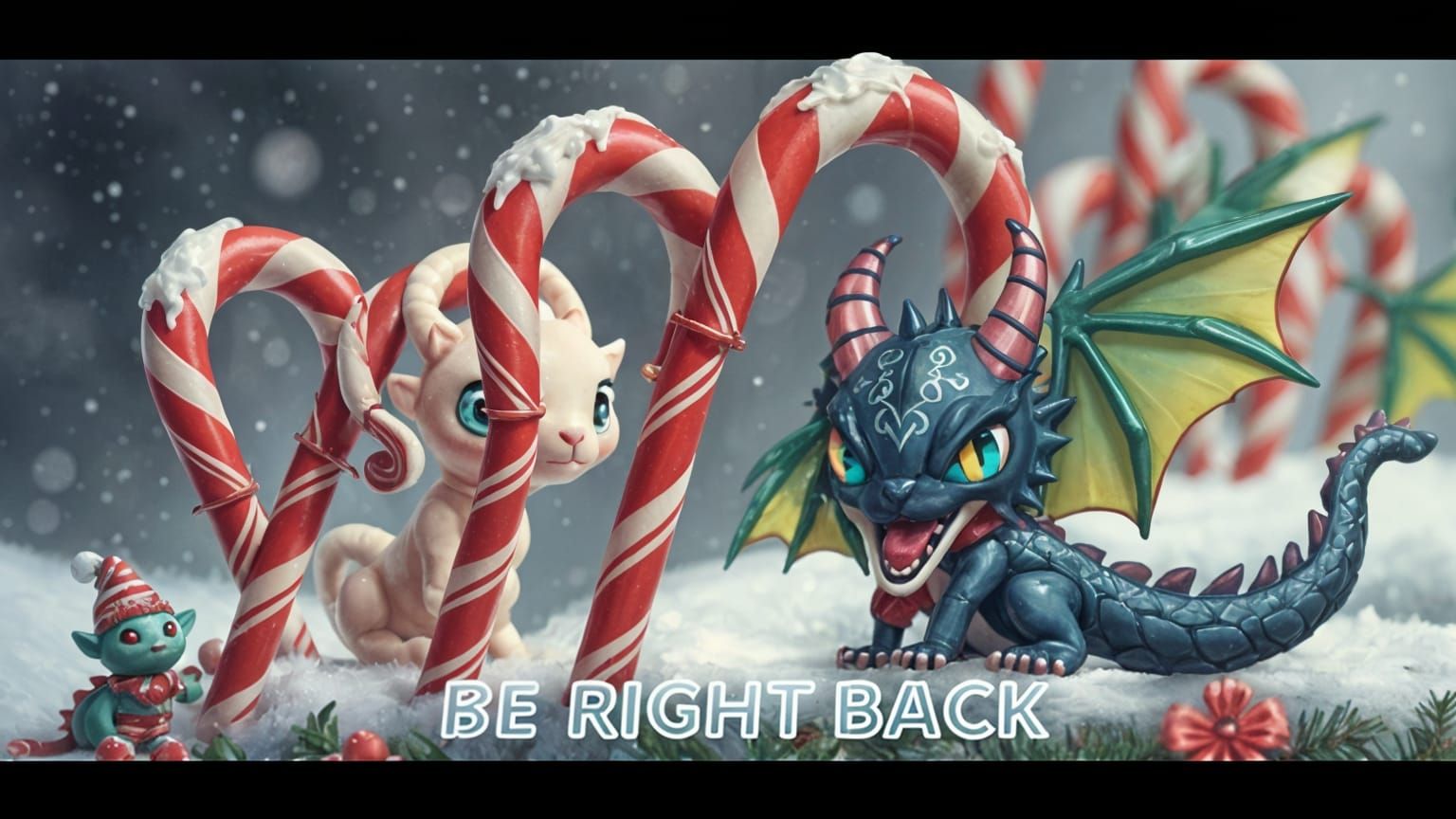 Whimsical Christmas Candy Canes with Chibi Gothic Dragons