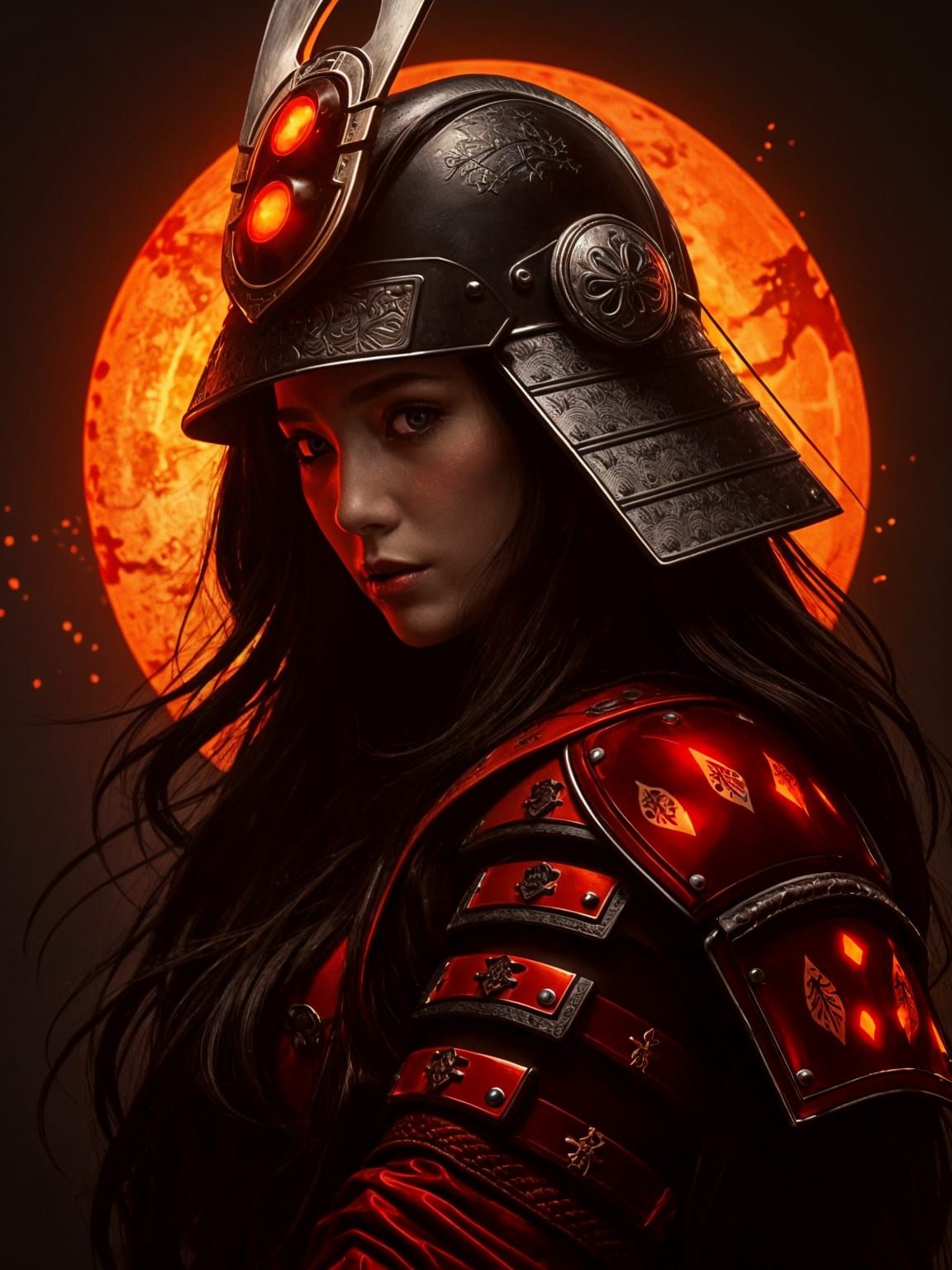 Silhouette Art of Oriental Woman in Samurai Armor