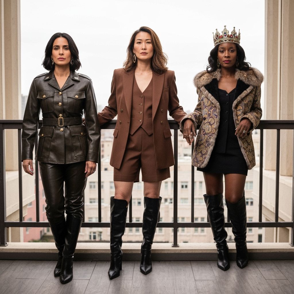 Diverse Women on Balcony in Varied Styles