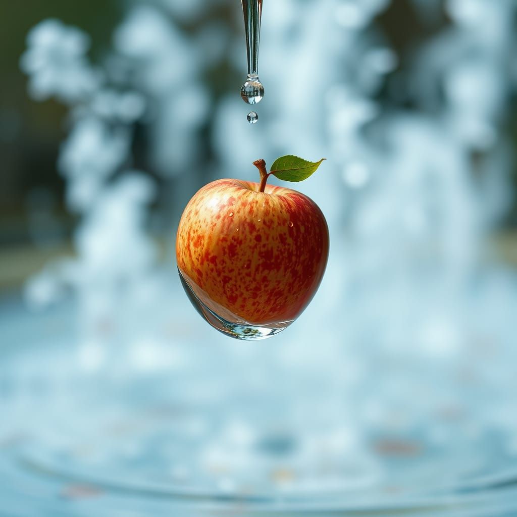Apple in Water Drop: Surreal Dreamscape