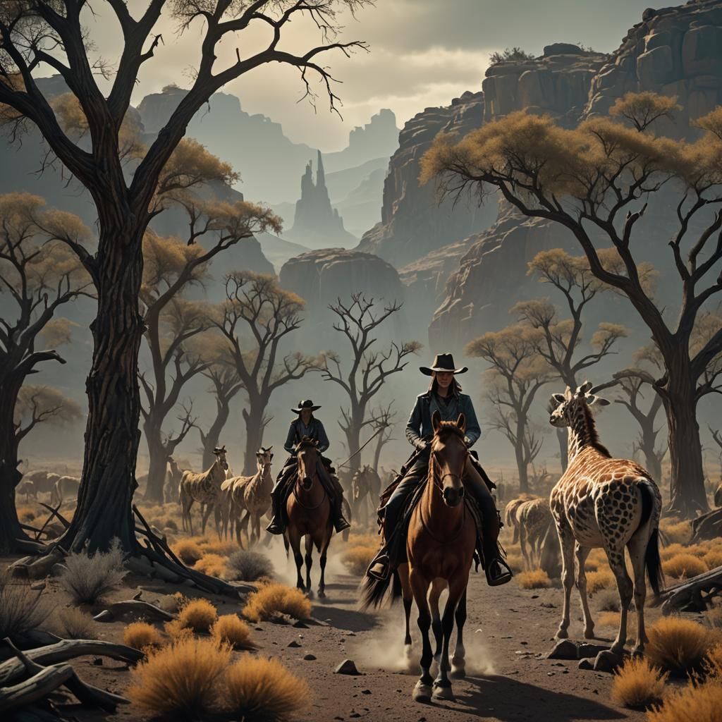 Cowgirl Giraffe Hunt: Surreal Cinematic Western