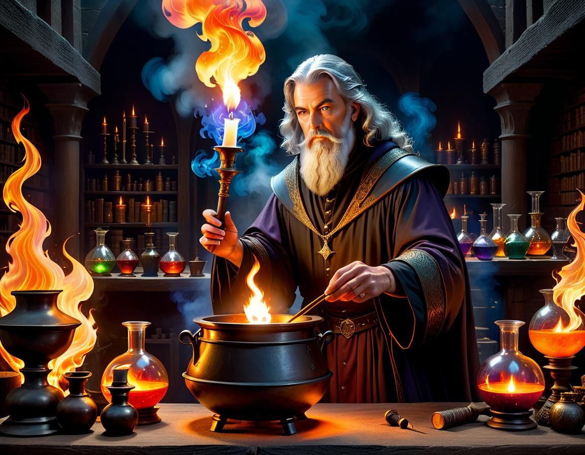 Medieval Alchemist in Candlelit Laboratory: Hyperrealistic A...