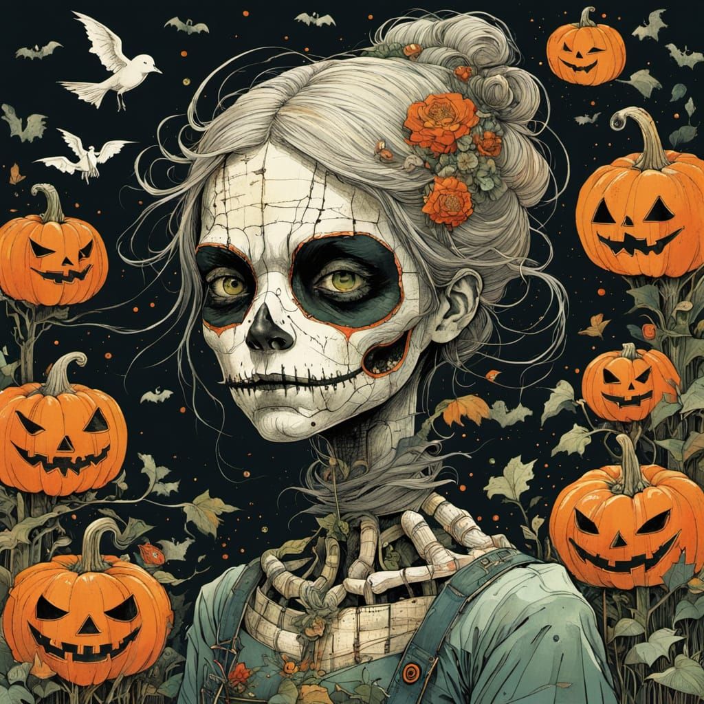 Halloween Harvest Scene with Haunted Corn Maze and Ghostly S...