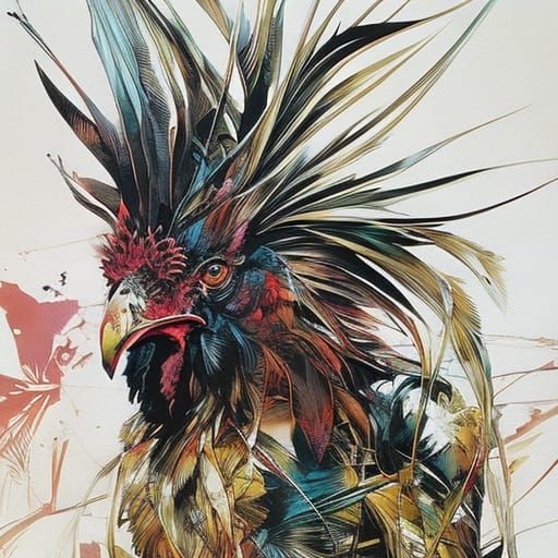 Proud Rooster in Mixed Artistic Styles