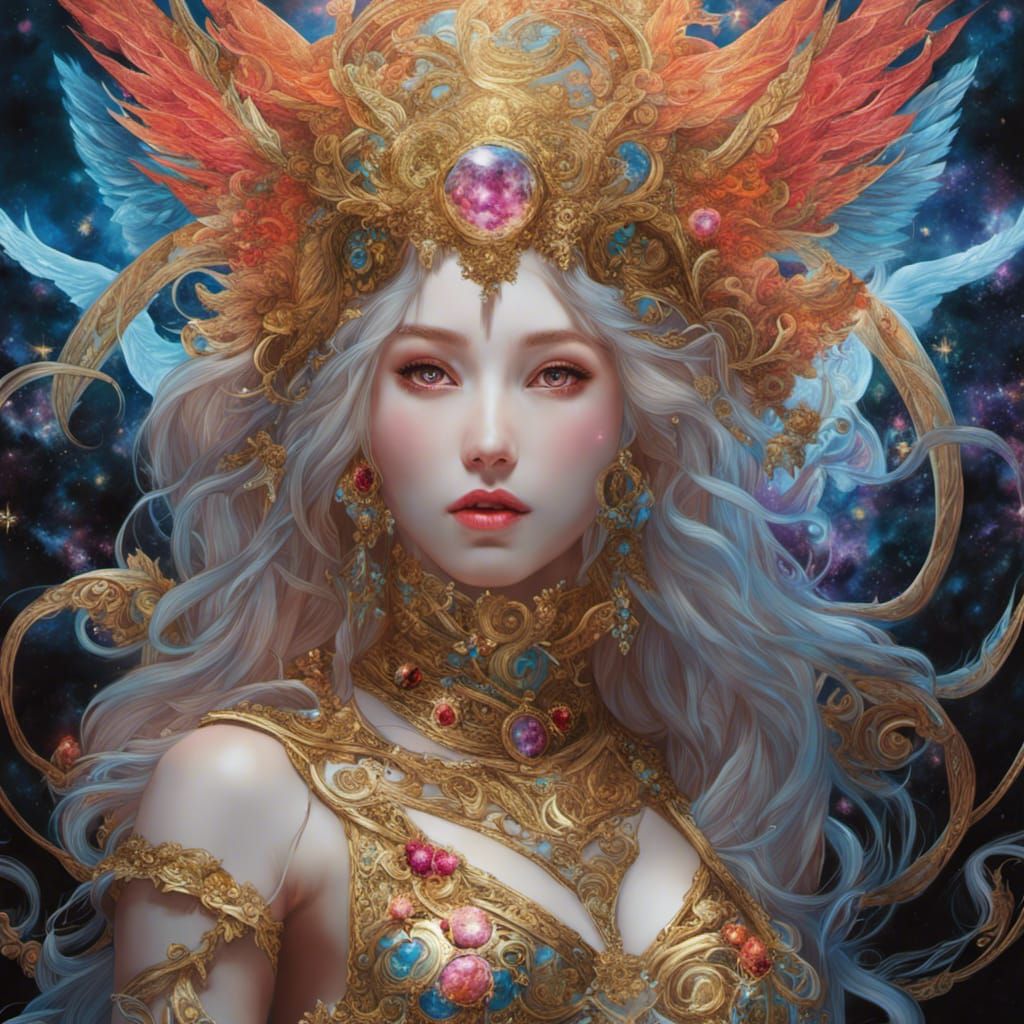 Fantasy Heroine with Glittery Halo as Oil Painting