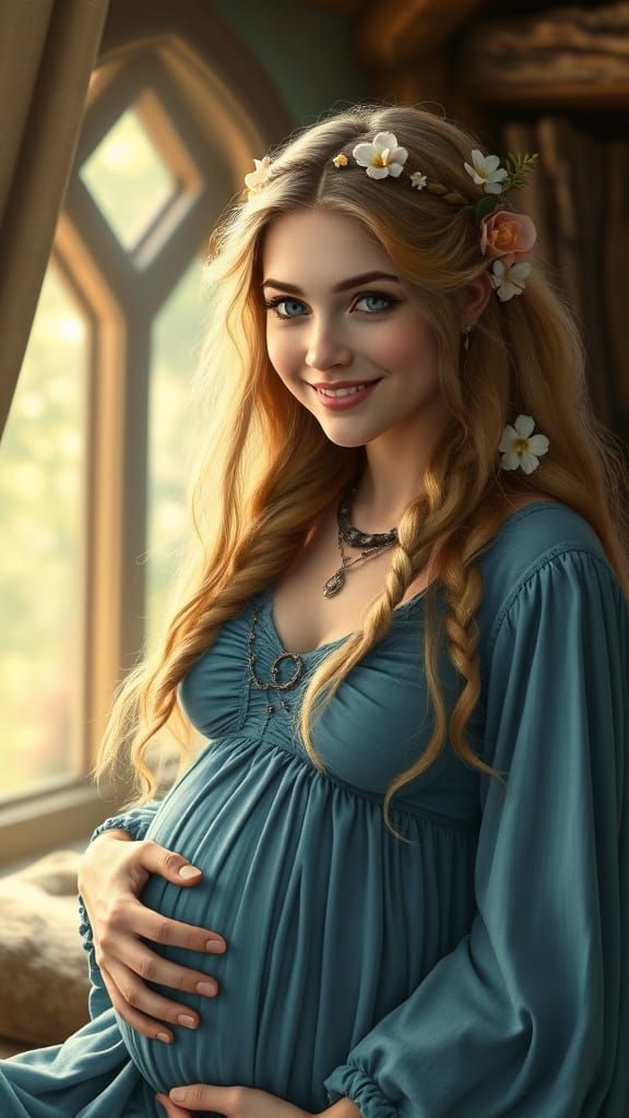 Anglo-Saxon Druid Mother-to-Be in Enchanted Chamber