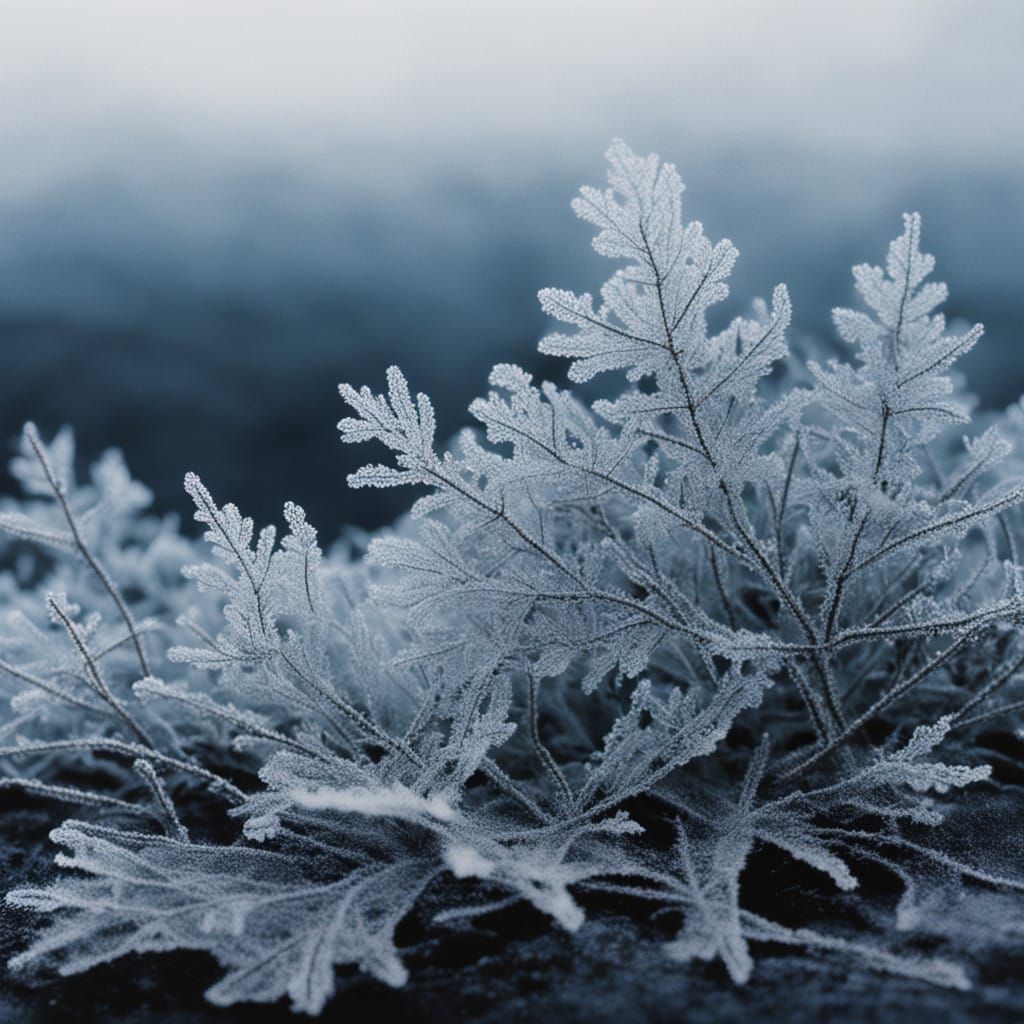 Misty Winter Windowpane with Delicate Crystal Formations