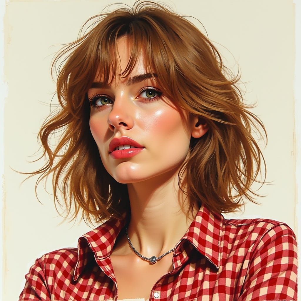 Impressionistic Portrait of a Determined Woman in Gingham