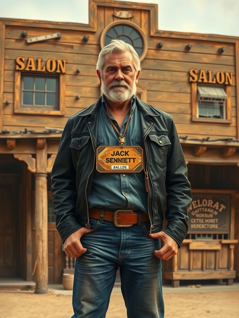 Weathered Man Outside Saloon in Western Film Style