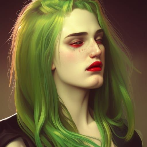 Intricate Portrait of a Man with Green Hair