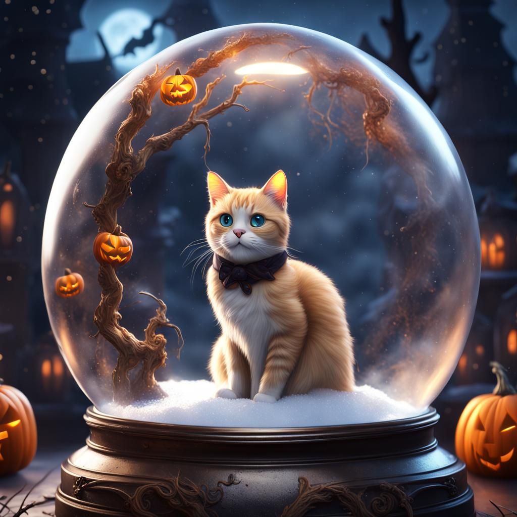 Halloween Cat in Snowglobe: Digital Matte Painting
