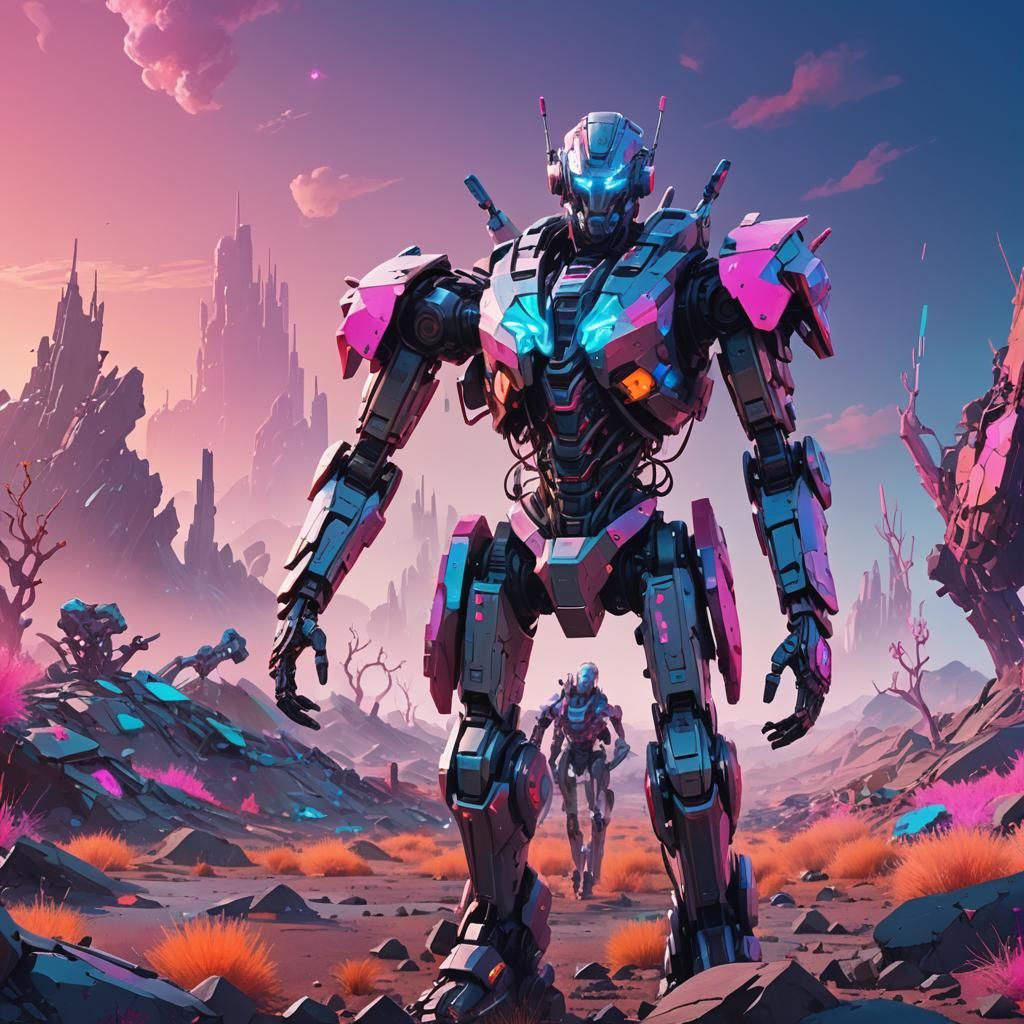 Android Cyborg in Surreal Candy Wasteland