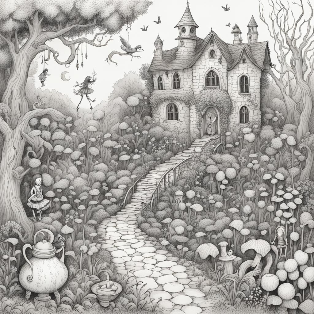 La Cegua in Garden, Tim Burton Style Coloring Page