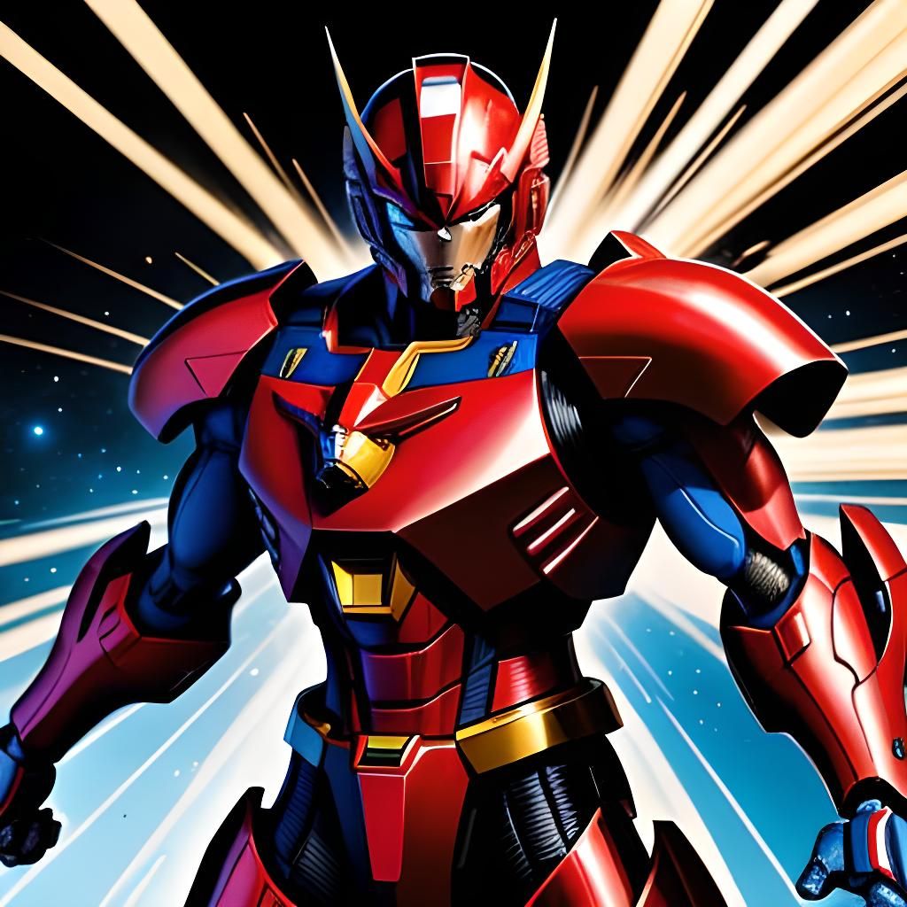 Red Gundam Suit Hero in Comic Book Style