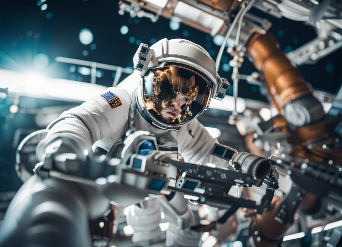 Astronaut Repairs Space Station in High-Tech Suit