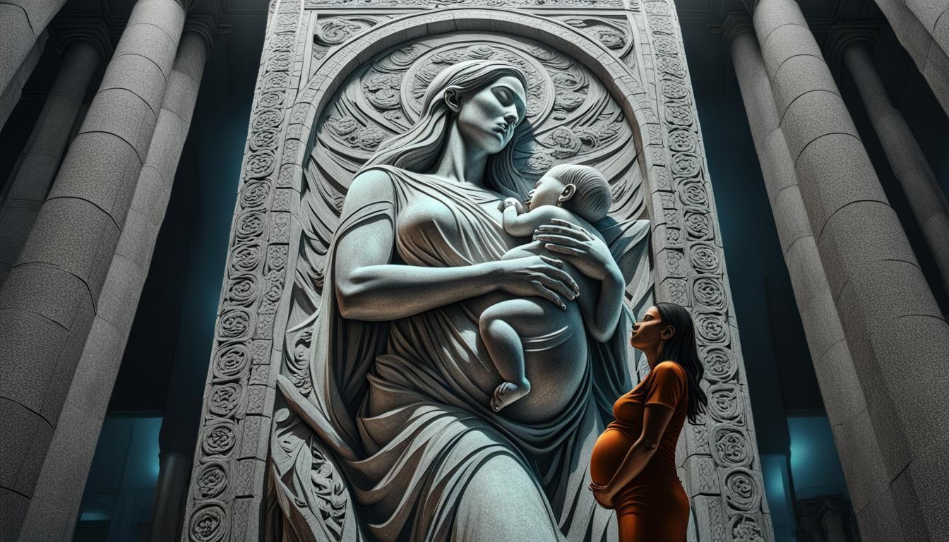 Monolith of Motherhood: Hyperrealistic Relief Sculpture