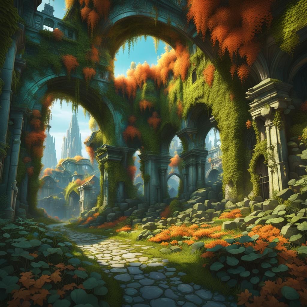 Lush Overgrown City Concept Art in Unreal Engine