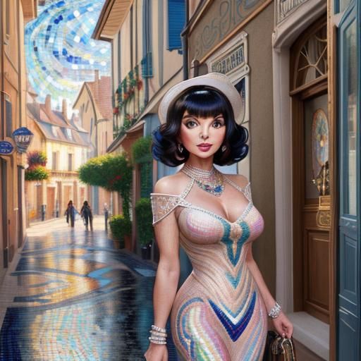 Joan Collins Mosaic Art Portrait in French Town