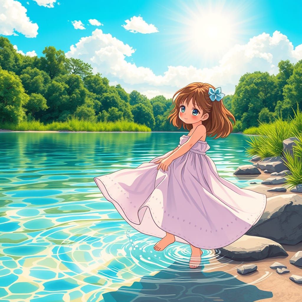 Girl in Summer Dress: Kawaii Art Style