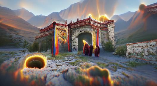 Monastery Archway at Sunrise: Detailed Digital Painting