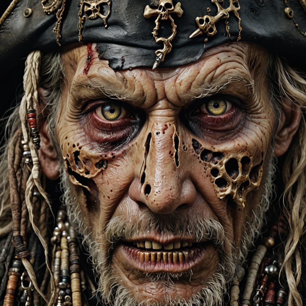Photorealistic Undead Pirate Portrait in Macro Detail