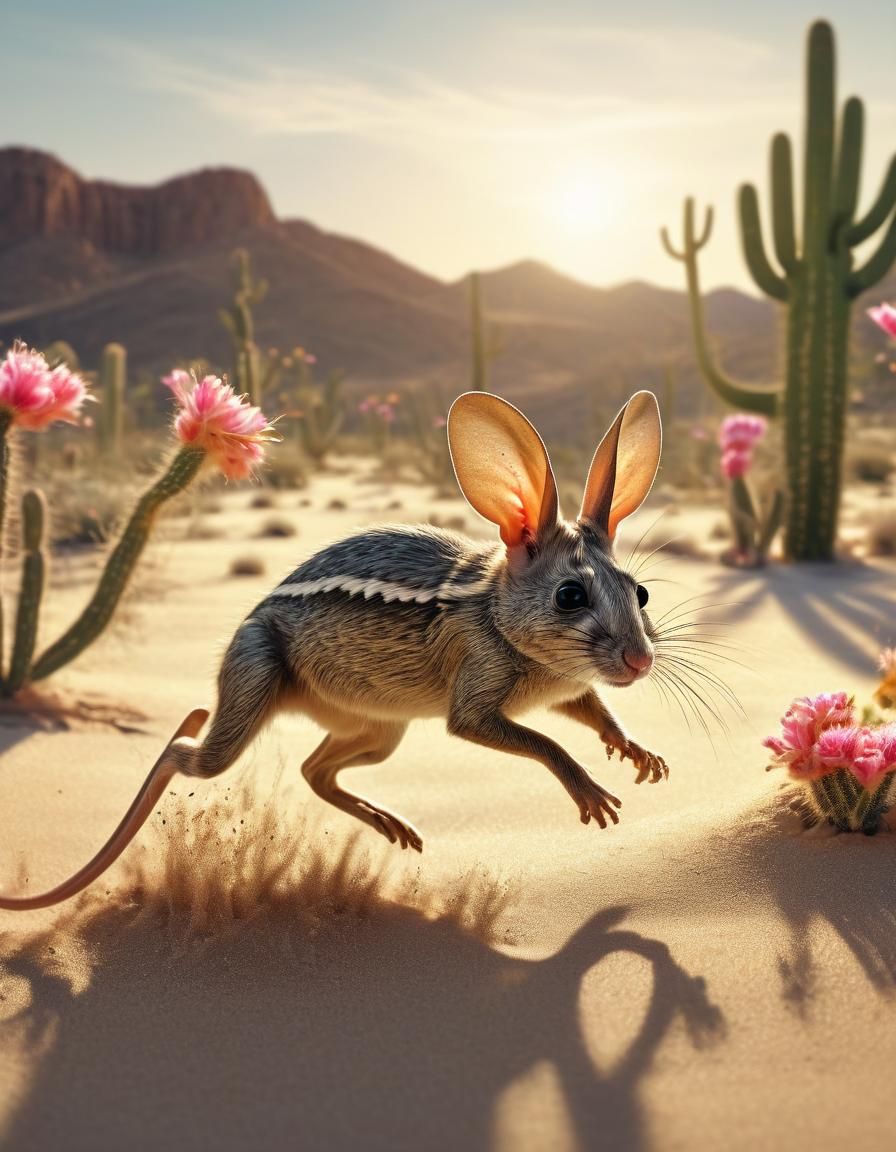 Jerboa Leaps Across Desert at Sunset in Double Exposure