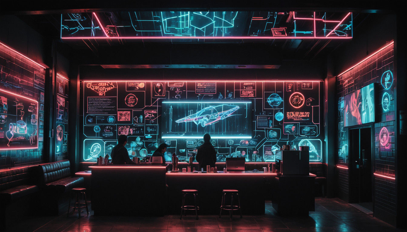 Cyberpunk Cafe in Neo-Noir Sci-Fi Style
