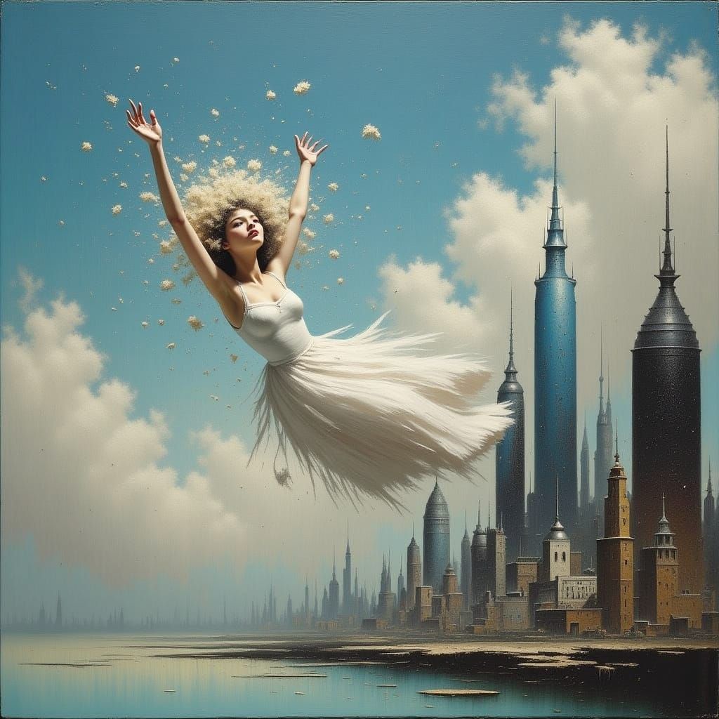 Ethereal Woman Falls from the Sky in a Glimmering Cyberpunk ...
