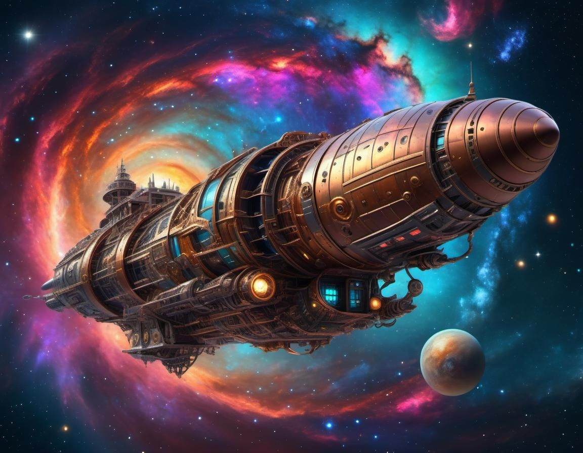Steampunk Pirate Spaceship in a Nebula